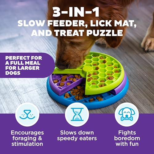 Outward Hound by Nina Ottosson Lickin’ Layers 3-in-1 Interactive Dog Feeder Puzzle, Lick Mat & Slow Feeder Bowl - Mental Stimulation Toy for Medium & Large Dogs, 2 Cup Capacity, 10.4 in x 2.8 in - color: Lickin Layers (Green, Purple, Blue)