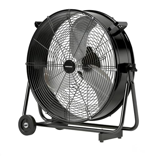 24" Industrial Drum Fan, 8800 CFM High-Velocity Floor Fan | 3-Speed Control, 360° Tilt, Heavy-Duty Metal, UL Listed, Easy-Move Wheels for Garage, Gym, Warehouse & Workshop Use, Black - color: Black, size: 24 Inch