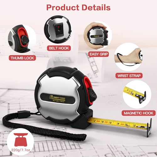 16FT Tape Measure, Small Retractable Measuring Tape, Mini Tape Measure with Metric/Inch, Dual Sided, Magnetic Hooks, Rubber + Stainless Steel Case, for Home, Construction & DIY (16ft) - size: 16ft