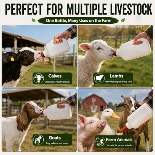 2 Quart Calf Feeding Bottle with Soft Rubber Nipple, Heavy Duty Calf Nursing Bottle, Leak Resistant Calf Milk Feeder White Style C - color: White Style C