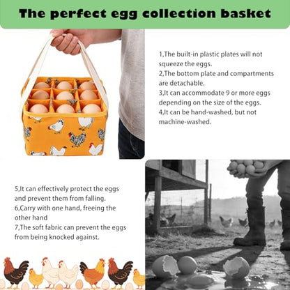 Eggs Collecting Basket, Durable Canvas Egg Basket with Plastic Board, 9-Pouch Chicken Egg Holder Bag for Gathering Fresh Eggs, Egg Gathering Basket and Multipurpose Chicken Holder Bag (Yellow) - color: Yellow