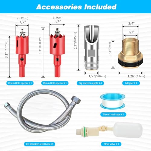 of 5 Stainless Steel Animal Drinking Nipples with PVC Pipe Set for Poultry and Livestock Water Supply Swine Farm Water Structure