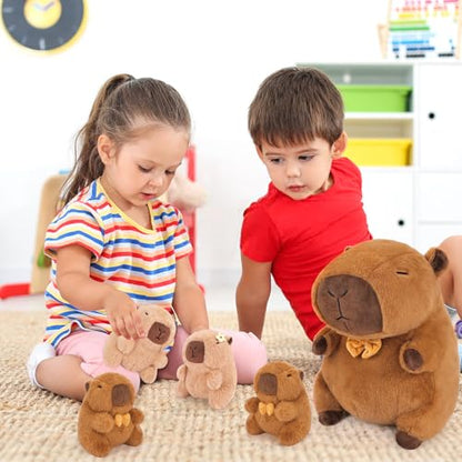 Achwishap 5PCS Capybara Plush,Capybara Stuffed Animal Mommy with 4 Capybaras Babies Plush Toy,Cute Plushie Capybaras Hugging Pillow Cuddle Plushie for Kids Girls Boys Birthday,Capy bara Family 16” - color: Brown Capybara Family-1+4