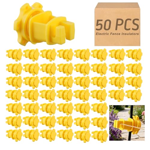 50 PCS Electric Fence Insulators - Screw Mount Round Post Clips, Durable Wire Holders for Farm and Pet Fences - Yellow - color: Yellow 50 Pcs