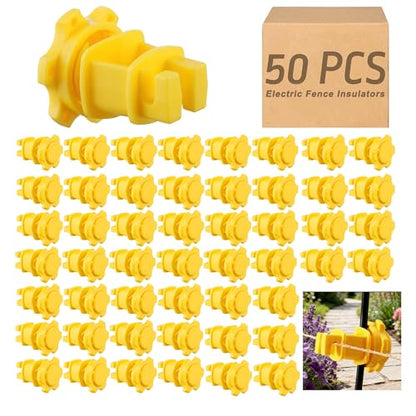 50 PCS Electric Fence Insulators - Screw Mount Round Post Clips, Durable Wire Holders for Farm and Pet Fences - Yellow - color: Yellow 50 Pcs