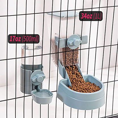 Oncpcare 1L Automatic Rabbit Food Dispenser, Rabbit Food and Water Bowls, Small Pet Feeder with Lid, Great for Rabbits, Ferrets, Cats, Birds - color: Blue