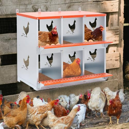 Heavy-Duty Wall-Mounted Metal Nesting Box for Backyard Chickens and Ducks with Ventilation and Easy Egg Access (6-Orange)