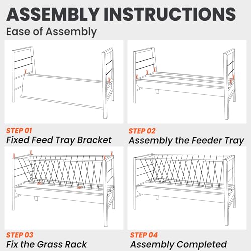 62" L Goat Hay Feeder 92 Gallon Stainless Steel Feeder for Goats | 2-in-1 Hay & Grain Large Capacity for Sheep, Horses | Freestanding Outdoor Farm Livestock Feeder, Easy Assembly