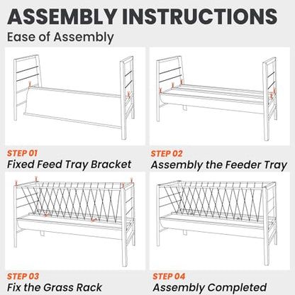 62" L Goat Hay Feeder 92 Gallon Stainless Steel Feeder for Goats | 2-in-1 Hay & Grain Large Capacity for Sheep, Horses | Freestanding Outdoor Farm Livestock Feeder, Easy Assembly