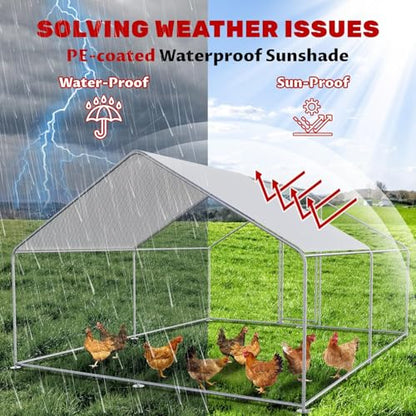 Large Chicken Coop Walk-in Metal Poultry Chicken Run Pen Rabbits Habitat House Spire Shaped Coop with Waterproof and Anti-UV Cover for Outdoor Backyard Farm Use(Steeple 2 Room) - size: 156"L x 118"W x 78"H