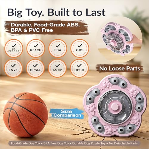 KADTC Dog Puzzle Toy, 3 Levels of Step-by-Step Challenge, Spin-to-Release Treat Dispenser, Slow Feeder & Mental Stimulation Enrichment Toy for Small Medium Large Dogs - color: Pink
