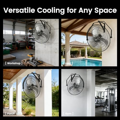 Xcity Wall Mount Fan 20", 3-Speed, Multi-angle Adjustment Model | 5800 CFM, 150°Oscillation & 360°Tilt Angle, 6 ft Cord, Outdoor, Patios，Greenhouse - size: 20'' Pro