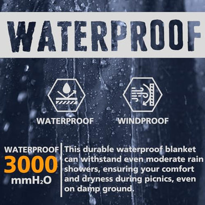 AlphaBeing Waterproof Outdoor Blanket with Merino Wool, Extra Thick Warm, Windproof, Packable Stadium Blankets for Cold Weather, Camping Gift, Pet, Car, Picnic, Concerts, 79" x 59", Navy - color: Navy
