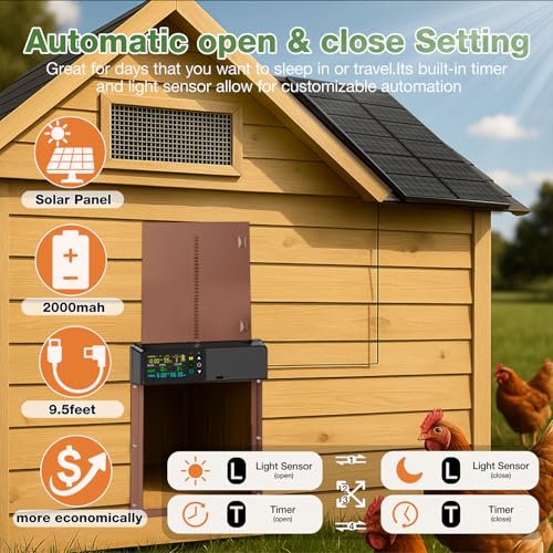 Automatic Chicken Coop Door Solar Powered with Timer&Light Sensor Remote Control 4Modes,Adjustable Anti-Pinch Strength&Weather Poof 1 - color: Dark Brown
