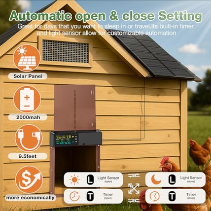 Automatic Chicken Coop Door Solar Powered with Timer&Light Sensor Remote Control 4Modes,Adjustable Anti-Pinch Strength&Weather Poof 1 - color: Dark Brown