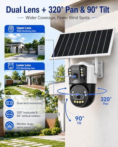 JideTech 4G LTE Solar Security Camera, Dual Lens 6MP PTZ Outdoor, 8W Solar Panel, 16000mAh Battery, AOV(Always-On Video), Colour Night Vision, AI Human Detection, Two-Way Audio (No WiFi)