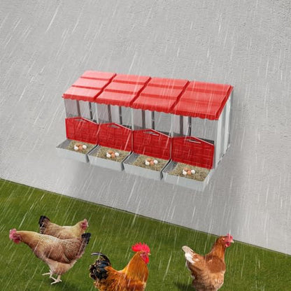 Chicken Nesting Boxes, 4 Compartment Nesting Boxes for Laying Eggs, Roll Away Nesting Box Egg Collection Tray, Wall Mount Poultry Roll Away Chicken Laying Boxes (Red) - color: 4 Compartment Nesting Boxes (Red)