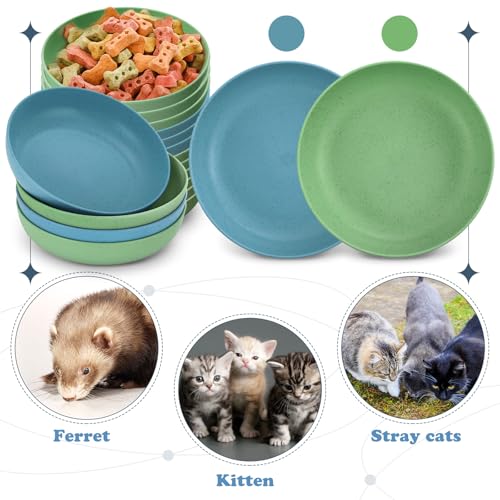 Tioncy 24 Pcs Cat Food Bowl 5.5'' Fatigue Relief Shallow Cat Food Dish Wide and Small Pet Wet Plate Wide Stray Wet Feeding Bowl for Ferrets Feral Short Legged Kitten, Wheat Straw(Blue,Green,Classic) - color: Blue,Green, style: Classic