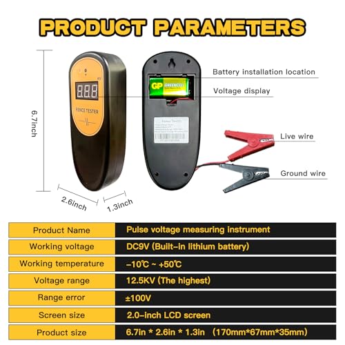 Electric Fence Tester and Fault Finder, 13KV Digital Electric Fence Voltage Tester 500V-13000V Pulse Meter, Quick Repair & Troubleshooting Tool for Farm, Ranch, Horse and Cattle Fences