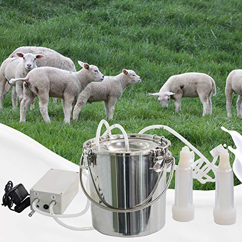 3L Goat Milking Machine,Pulsation Vacuum Electric Milker,Automatic Breast Pump with 2 Teat Cups Stainless Steel Bucket for Goats