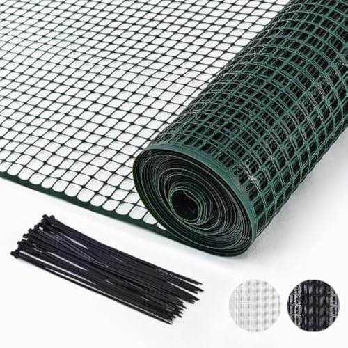 PotatoLife Plastic Hardware Mesh Netting, Garden Netting, Temporary Fence, Tree Guards, Safety Net for Balcony, Deck, Stair Railing, Animal Barrier, Poultry, Deer, with 50 Zip Ties, 40'' x 25', Green - color: Green, size: 40'' x 25'