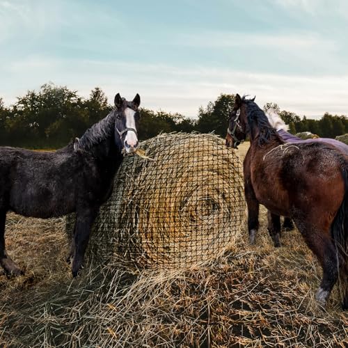 Round Bale Hay Net for Horses,5x5 Feet Knotless Slow Feed Hay Net Feeder for Livestocks,Heavy Gauge Large Hay Net for Horses, Cattle, Sheep in Farms and Pastures