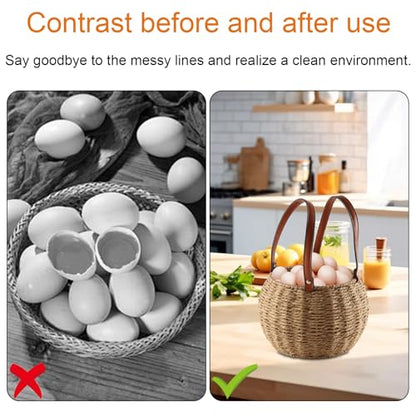 Farmhouse Egg Basket,Large Egg Collecting Basket with Handle,Round Wicker Egg Basket for Gathering and Carrying Fresh Eggs, Egg Holder for Kitchen Countertop,Picnic,Garden