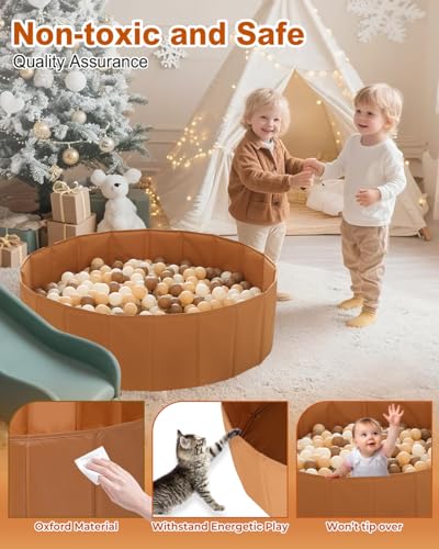 Ball Pit for Toddlers Babies Dogs Cats Iinfant Children, Foldable Ball Pits Play Tent, Crawl Playpen Ball Pool with Storage Bag, Surprise for Boys Girls Festival (Balls Not Included), Brown - color: Brown