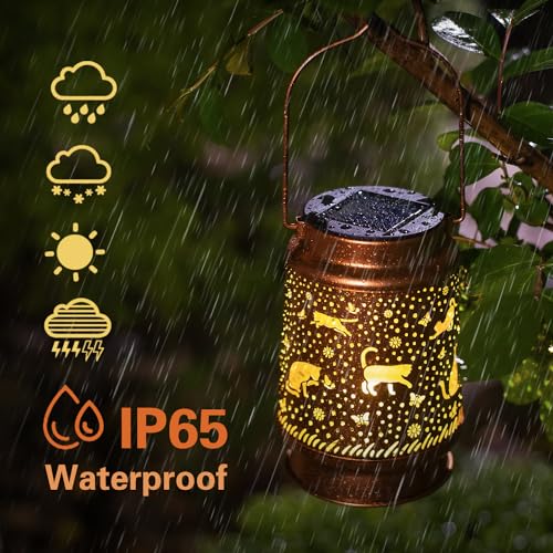 2 Pack Cat Solar Lanterns Outdoor Waterproof Hanging Solar Lights Cat Gifts for Women Men Metal Decorative LED Cat Lanterns for Garden Decor,Yard,Patio,Lawn,Tabletop,Pathway,Landscape - style: 2 Pack Cat