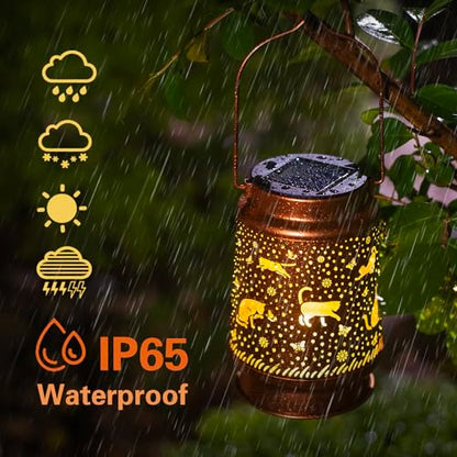 Cat Solar Lanterns Outdoor Waterproof Hanging Solar Lights Cat Gifts for Women Men Metal Decorative LED Cat Lanterns for Garden Decor,Yard,Patio,Lawn,Pathway,Landscape - style: Cat