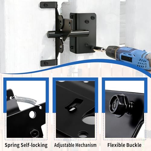 K Kasonic Self Closing Gate Hinges and Latch Kits, Heavy Duty Door Hinges Hardware Kit for Vinyl/PVC/Wooden Fence Gates, 90 Degree Adjustable, Fits 3/4" to 1" Gap with Adjuster Tool and Screws