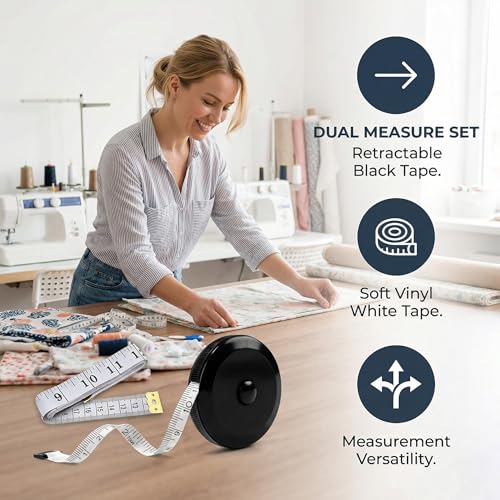 Soft Tape Measure for Body Measurements 2-Pack – 60" Flexible Body Measuring Tape + Retractable Tape, Dual Scale Inch & cm, Cloth Tape Measure for Sewing, Tailor, Seamstress, Clothing & Waist