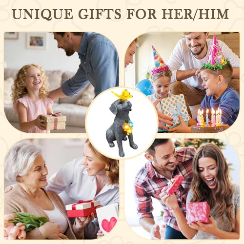 Dog Garden Statue Solar Butterfly, Dogs Figurines with Lantern Outdoor Patio Yard Decor Ideal Birthday Housewarming Gifts ,Dad Mom Grandma Dog Lovers, Beautifully Crafted Decorations to Wow Guests - style: grey dog