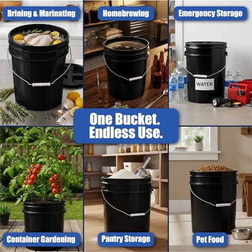 ePackageSupply 5 Gallon Bucket - Food Grade w/Lid BPA-Free, 1 Pack - Black | Airtight Gasketed Tear Strip Lid, Heavy-Duty 90 Mil HDPE Plastic Pail, Bulk Storage, Food Safe Durable Container, Made in USA - color: Black, size: 1 Pack