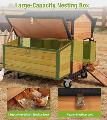 GUTINNEEN Large Chicken Coop with Run with All-Arounded Iron Frame Chicken Tractor Mobile Chicken House with Large Run and Nesting Box Waterproof Outdoor Poultry Cage for Backyard - size: 76.7"L x 53.8"W x 36.8"H