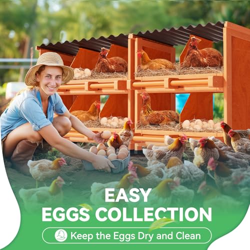 10-Compartment Chicken Nesting Boxes, Spacious for Large Breeds, Premium Pine Wood & Weather-Resistant PVC Sloped Roof, Safe No Sharp Edges for Laying Hens - size: 66.7"L x 12.2"W x 29.8"H