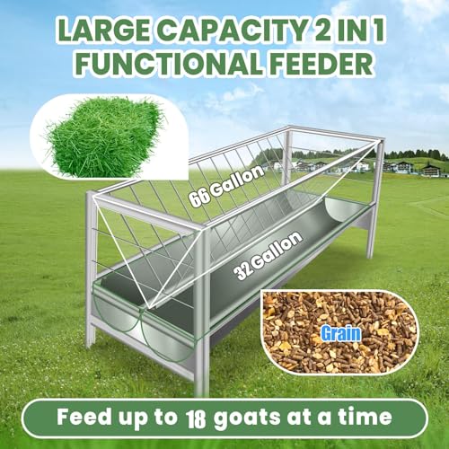 98 Gallon Large Capacity Pasture Goat Feeder, 2 in 1 Stainless Steel Hay Feeder for Goats Sheep Horse, Easy Assembly Detachable Farm Outdoor Livestock Feeder (Stainless Steel) - style: Stainless Steel