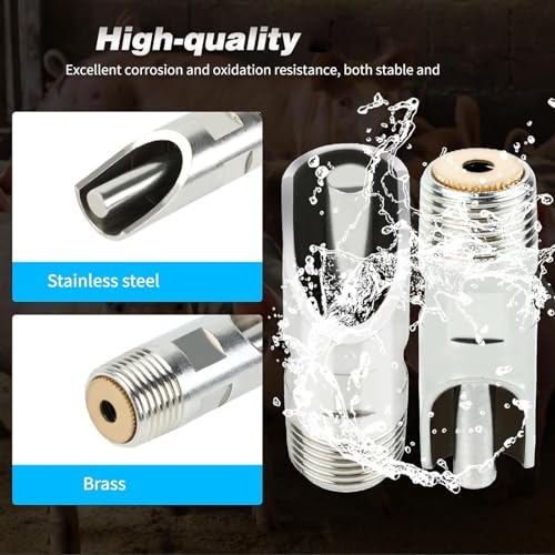 of 5 Stainless Steel Animal Drinking Nipples with PVC Pipe Set for Poultry and Livestock Water Supply Swine Farm Water Structure