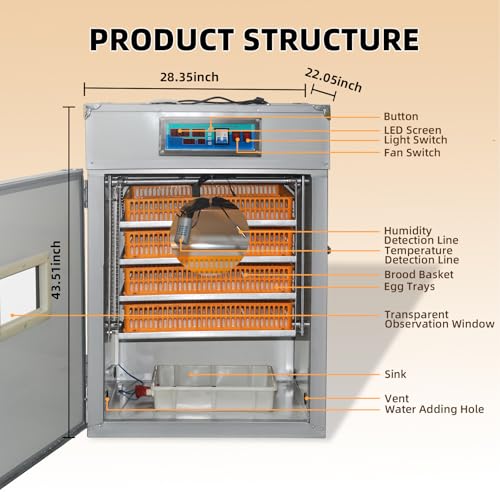 XKV 352 Egg Incubator with Automatic Egg Turning,Temperature Control and Humidity Control,Hatching Eggs,Chicken,Ducks,Poultry,Industrial Brooding Machine Chicken Incubator for Farm,Lab,Home,Indoor - size: 352 Egg-235L