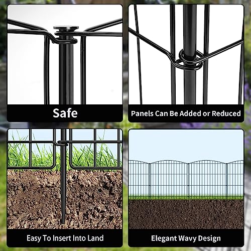 INJOPEXI Garden Fence 6 Panels 11.8ft (L)×24in (H) Decorative Garden Fence with 6 Panels Rustproof Wire No Dig Garden Fences Animal Barrier Fencing for Outdoor Patio Backyard - Without Fence Gate - size: 6 Panels 11.8ft(L)-24"(H) - Without Gate