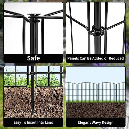 INJOPEXI Garden Fence 6 Panels 11.8ft (L)×24in (H) Decorative Garden Fence with 6 Panels Rustproof Wire No Dig Garden Fences Animal Barrier Fencing for Outdoor Patio Backyard - Without Fence Gate - size: 6 Panels 11.8ft(L)-24"(H) - Without Gate