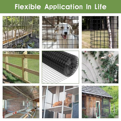Tongmo Black Hardware Cloth, 1/2 inch 48'' x 50'Chicken Wire Fence, 19 Gauge Vinyl Coated Welded Cage Wire Mesh Roll Supports Poultry Netting Cage Garden Fence…