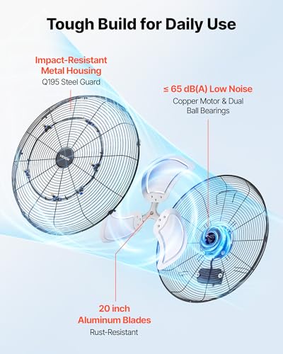 VEVOR Wall Mount Fan, 20 in Wall Mounted Hanging Fan with Mist, IP44-rated Protection, 3-Speed, Long Airflow Distance, Adjustable Rotation Angle, Powerful for Industry, Commercial, Garage, Workshop - size: 20In-Misting
