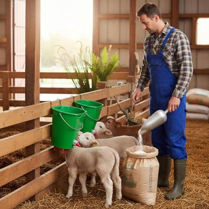 Feed Bucket,Livestock Milk Feeder Bucket 8L Large Capacity with 3 Nipple 3 Mouth Feeding Station for Lamb Calf Goat Kid Piglet Food Grade Plastic Farm Nursing Pail with Internal Scale and Handle - color: Green3