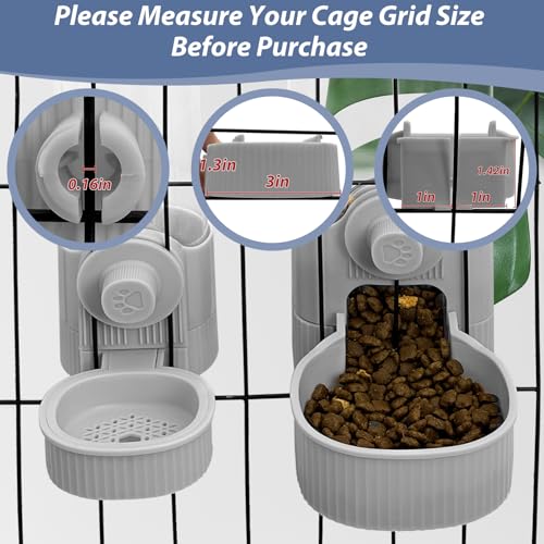Fhiny Rabbit Food & Water Dispenser, Large Capacity Gravity Guinea Pig Feeder and Waterer Set Hanging Automatic Bunny Feeder for Cage for Bunny Guinea Pig Chinchilla Ferret Cat Puppy - color: Grey