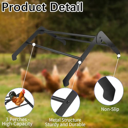 Adjustable Chicken Roosting Bars for Coop & Brooder – Heavy-Duty Metal Roost Ladder, Chick Perch for Hens, Farm-Ready Roosting Bar (Black)