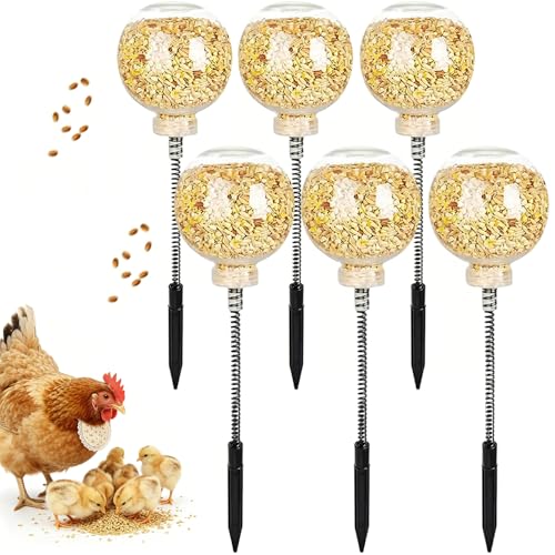 Chicken Slow Feeder Ball & Enrichment Toys for Hens Poultry, Interactive Boredom Busting Chicken Coop Accessories, Spring Loaded Swing Feeder with Ground Stake for Parrots Ducks Birds (6PCS, one size) - color: 6PCS