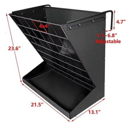 Wall Mount Hay Feeder for Goats, Covered Feeder for Horses with Roof, 2in1 25 Gallon hay Rack & Grain, Hanging Hook on Fence Mount, Galvanized Steel Goat hay Feeder for Sheep Cattle - Black