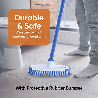 Superio Deck Scrub Brush with Long Handle 48 Inches, Heavy Duty Stiff Bristles Grout Scrubber with Scraper - Cleans Hot Tub, Swimming Pool, Granite Tiles, Bathroom, Patio, Kitchen, Wall and Deck - size: 48 in Handle | 9 in x 3 in Head