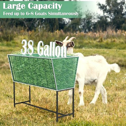 ETELI 38 Gallon Hay Feeder for Goats, Horses, Alpacas, Heavy Duty Hay Rack with Adjustable Feet Floor Livestock Feeder for Outdoor Yards, Ranch, Farm, Black